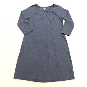 J. Jill Women Blue Gray Pleated Seam Cotton Blend Knit 3/4 Sleeve A-Line Dress S